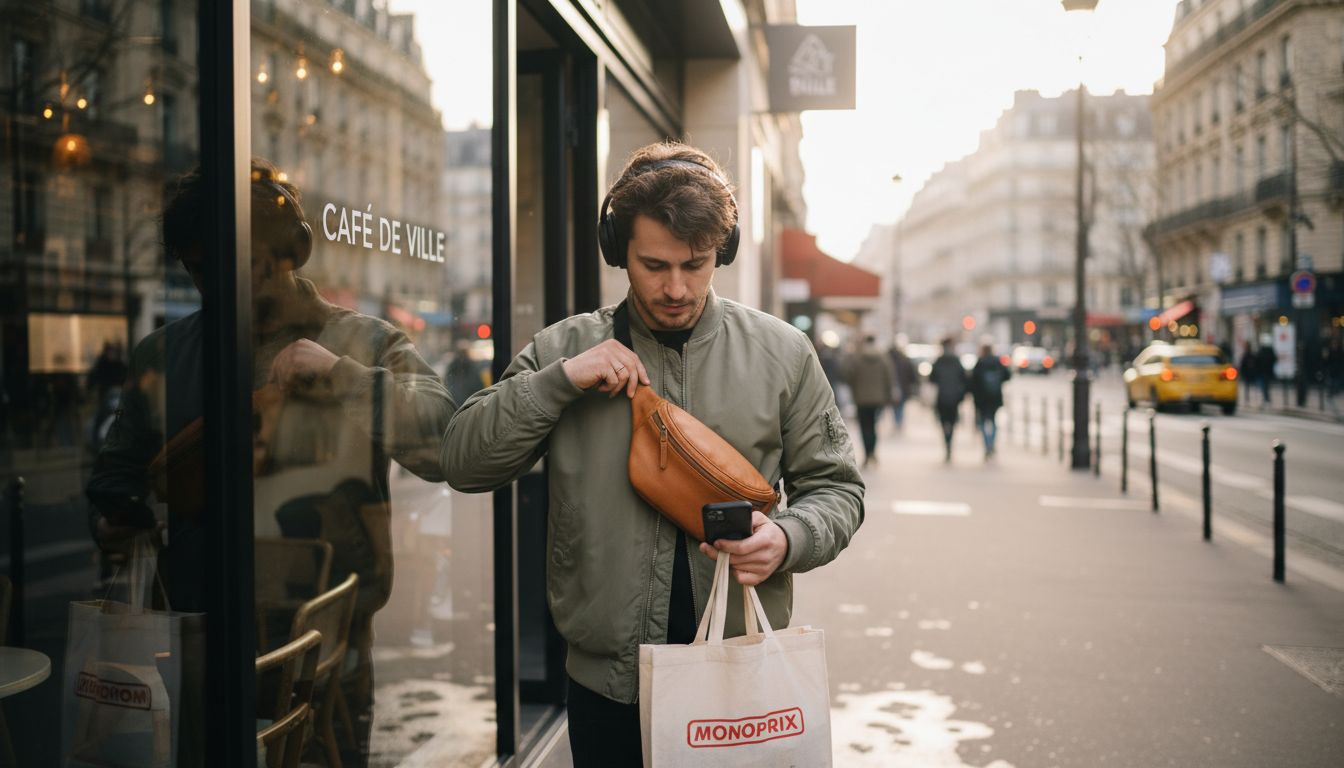 Jeune homme branché arborant une banane, look urbain tendance.