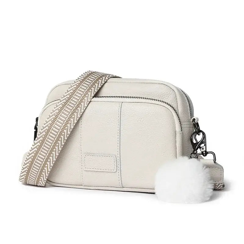 Sac à Main Bandoulière Femme avec Pompon Blanc