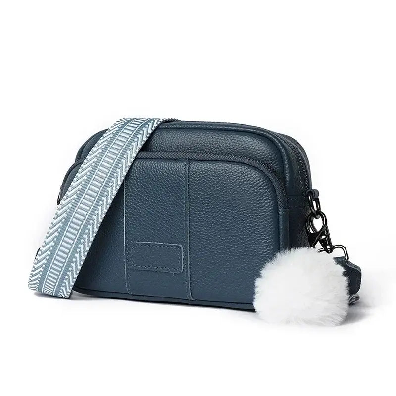 Sac à Main Bandoulière Femme avec Pompon Bleu