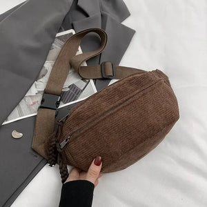 Sac Banane En Velours Côtelé Marron - Taille Unique, Léger, Pour Femme Et Fille, Style Pratique